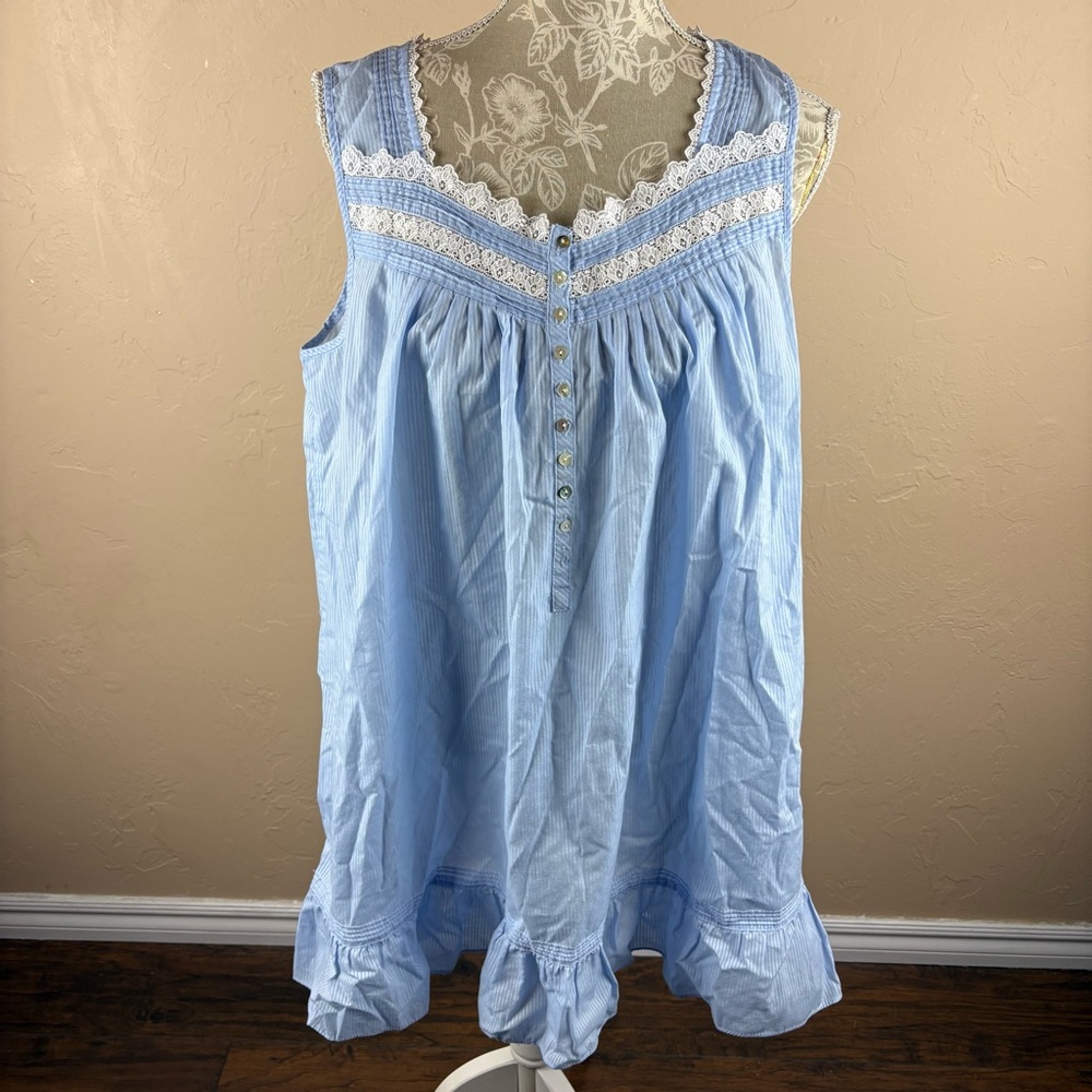 Eileen West Blue Nightgown Nightie Chemise Embroidered Ribbon Women’s size large